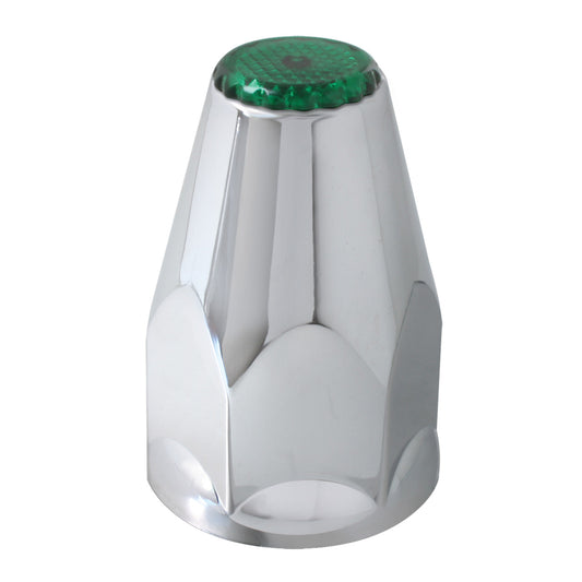 Classic Green Reflector Chrome Plastic Lug Nut Cover w/ Flange