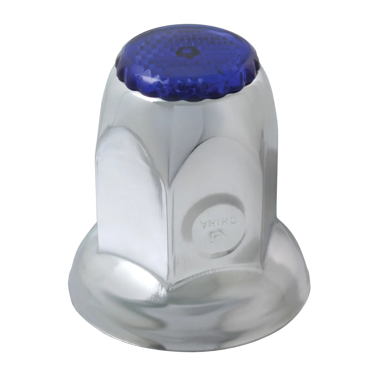 Classic Blue Reflector Chrome Steel Push-On Lug Nut Cover With Flange