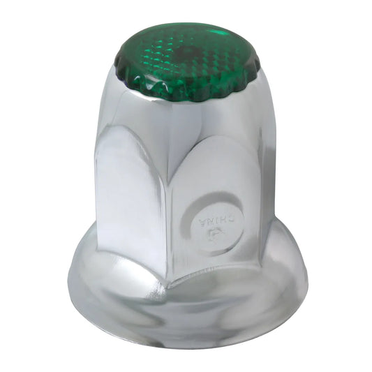 Classic Green Reflector Chrome Steel Push-On Lug Nut Cover With Flange