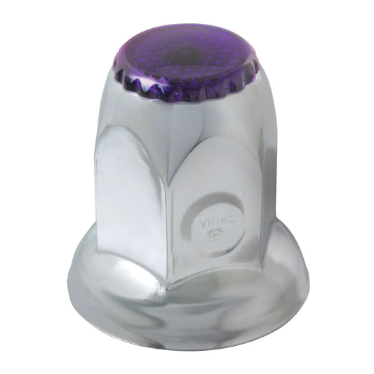 Classic Purple Reflector Chrome Steel Push-On Lug Nut Cover With Flange