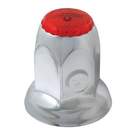 Classic Red Reflector Chrome Steel Push-On Lug Nut Cover With Flange