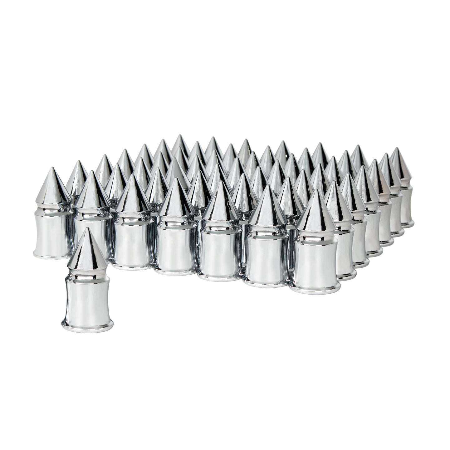 33mm X 4-3/8" Chrome Plastic V-Spike Nut Covers - Thread-On (60-Pack)