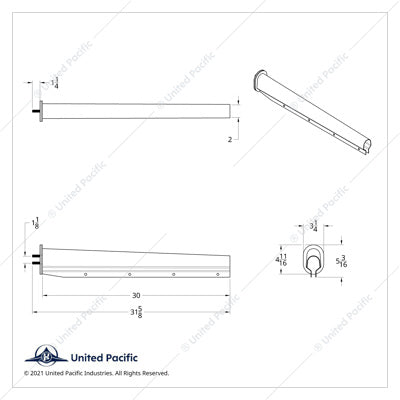 30" Chrome Light Duty Mud Flap Hangers - Closed End - 1-1/8" Bolt Pattern - Pair