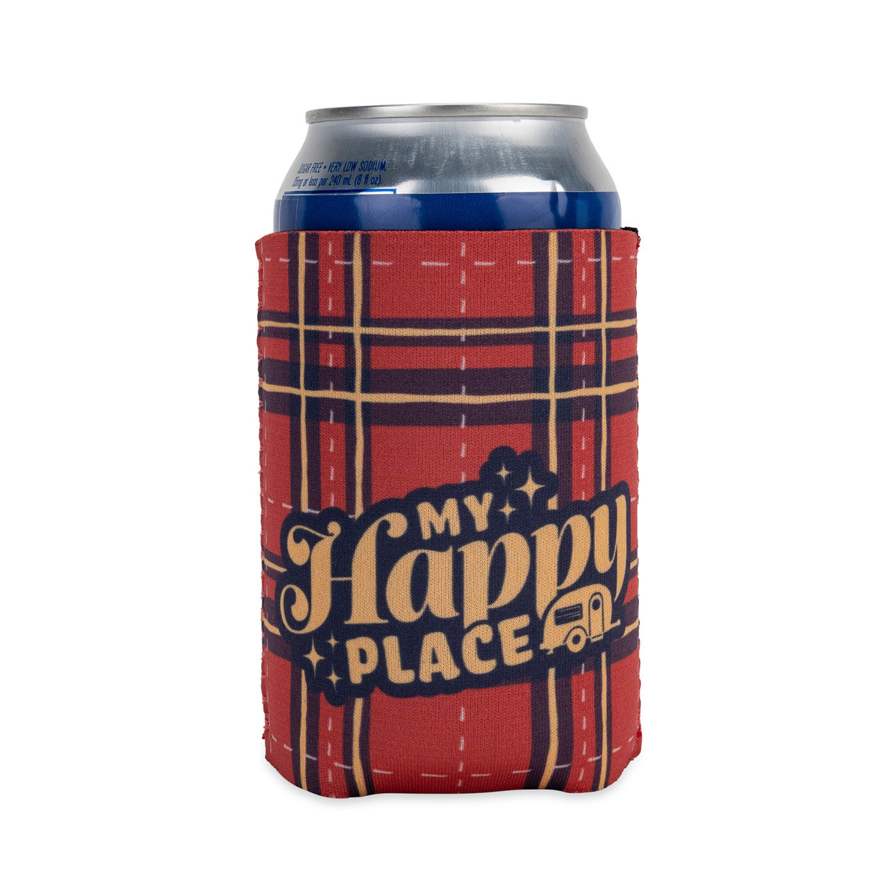 Life Is Better at the Camp Site Can Holder - "My Happy Place", Red Plaid