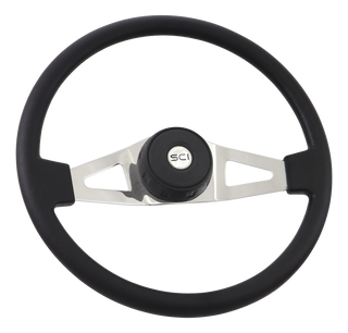 Jasper - 18" Poly 2-spoke w/Slot Cut Outs, Black Bezel & Black Horn Button - Black SCI Logo