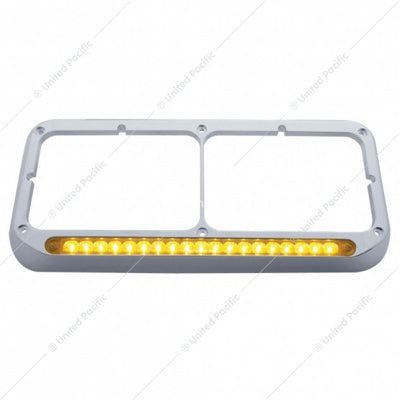 Chrome Rectangular Dual Headlight Bezel With 19 LED Light Bar - Amber LED/Amber Lens