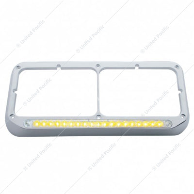 Chrome Rectangular Dual Headlight Bezel With 19 LED Light Bar - Amber LED/Clear Lens
