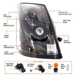 Passenger Side Black Headlight for 2004-2017 Volvo VNL Truck