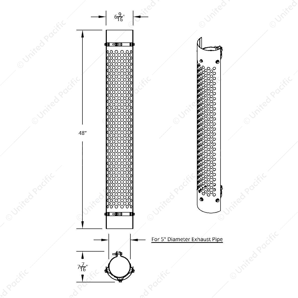 Exhaust Stack Shield 5" Diameter Pipe - Round Slot 48" 180 Degree Premium Stainless Steel