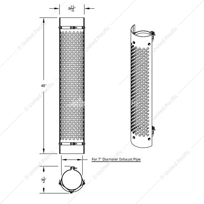 48" Stainless Exhaust Heat Shield For 7" Exhaust - Round Slot