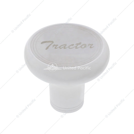 DELUXE ALUMINUM SCREW-ON AIR VALVE KNOB WITH STAINLESS "TRACTOR" PLAQUE - PEARL WHITE