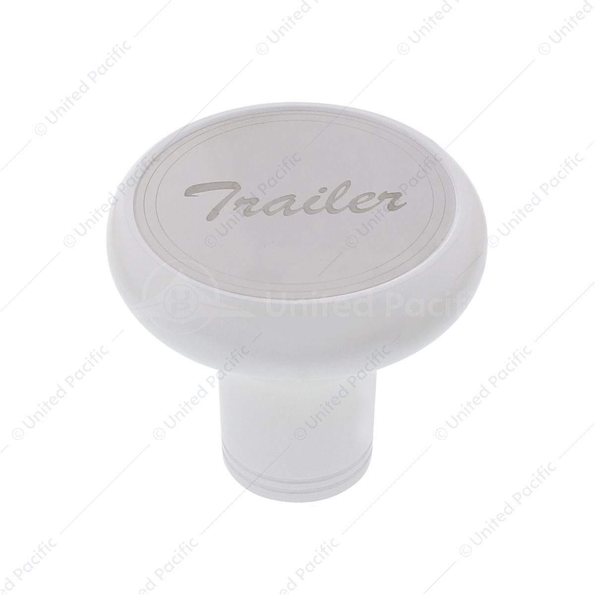 Pearl White Deluxe Aluminum Screw-On Air Valve Knob With Stainless "Trailer" Plaque