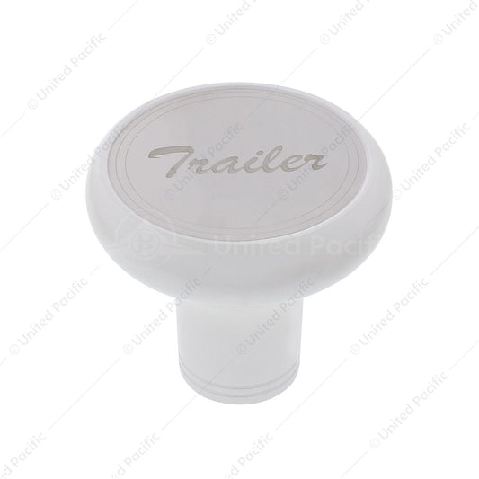 Pearl White Deluxe Aluminum Screw-On Air Valve Knob With Stainless "Trailer" Plaque