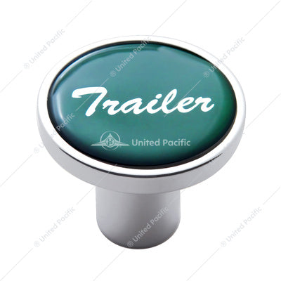 Aluminum Screw-On Air Valve Knob with Glossy Trailer Script Sticker - Green Sticker