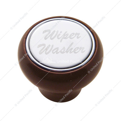 "Wiper/Washer" Engraved Wood Deluxe Dash Knob - Stainless Plaque