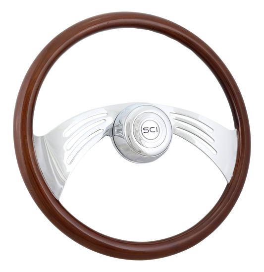 18" Wood Rim, Chrome 2-Spoke w/Cut Outs, Chrome Bezel, Chrome Horn Button