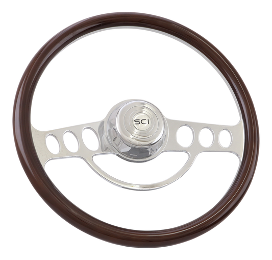 18" Half Wrap Billet Chrome Aluminum 2-Spoke Wheel with Wood Wrap