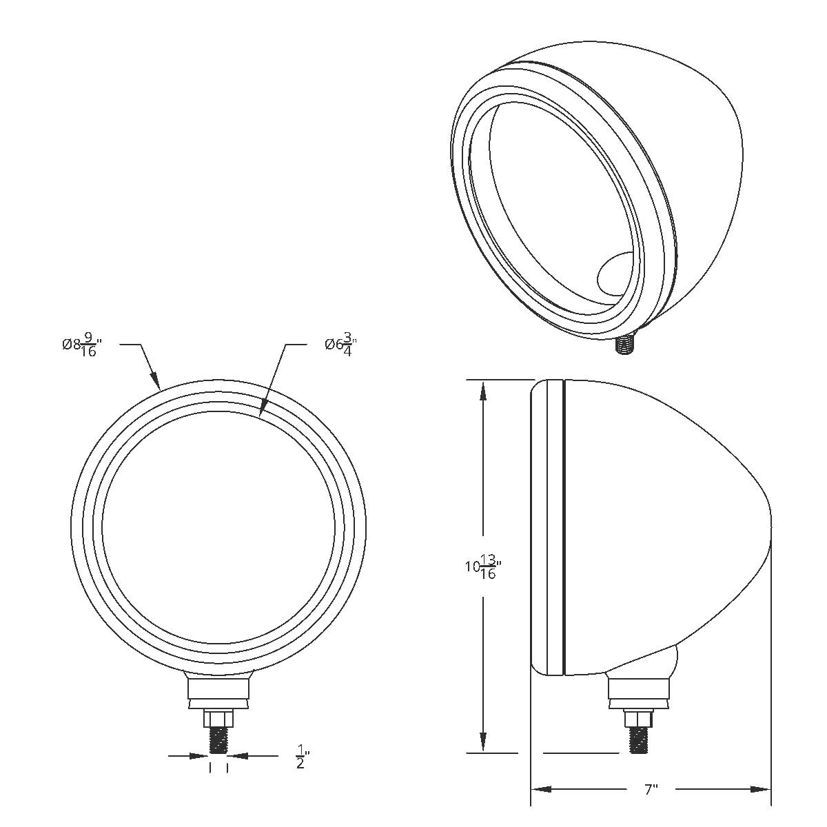 Stainless Steel  "Bullet" Classic 7" Round Headlight Housing