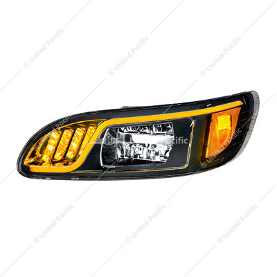 BLACK LED HEADLIGHT WITH LED TURN, POSITION, & DRL FOR PETERBILT 386 (2005-2015) & 387 (1999-2010)- DRIVER