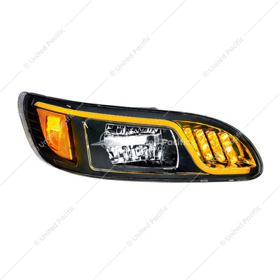 BLACK LED HEADLIGHT WITH LED TURN, POSITION, & DRL FOR PETERBILT 386 (2005-2015) & 387 (1999-2010)- PASSENGER