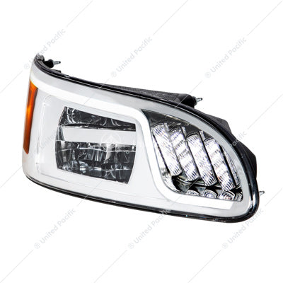 Chrome LED Headlight With LED Turn, Position, & DRL For Peterbilt 386(2005-2015) & 387(1999-2010)- Passenger