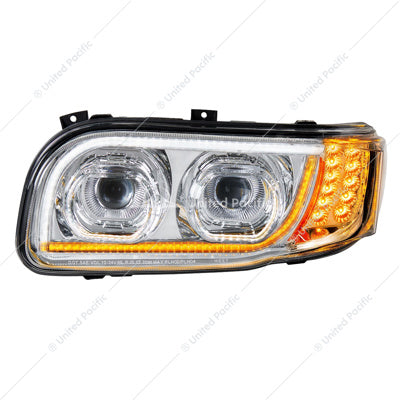 High Power LED Chrome Headlight With 16 LED Turn & 57 LED Bar For 2008-2024 Peterbilt 389- Driver