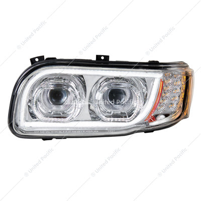 High Power LED Chrome Headlight With 16 LED Turn & 57 LED Bar For 2008-2024 Peterbilt 389- Driver