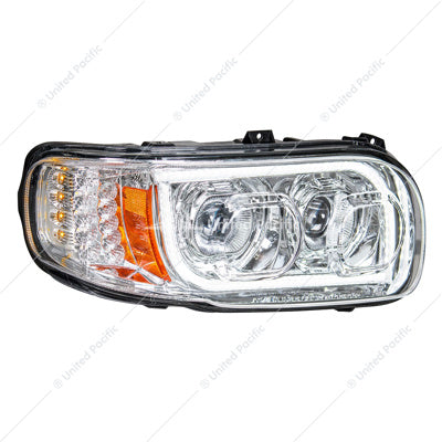 HIGH POWER LED CHROME HEADLIGHT WITH 16 LED TURN & 57 LED BAR FOR 2008-2023 PETERBILT 389- PASSENGER