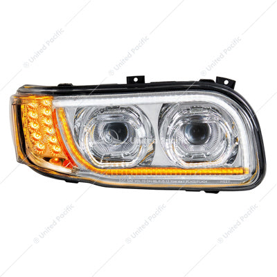 HIGH POWER LED CHROME HEADLIGHT WITH 16 LED TURN & 57 LED BAR FOR 2008-2023 PETERBILT 389- PASSENGER