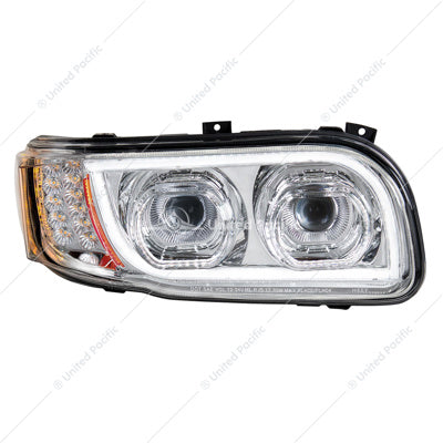 HIGH POWER LED CHROME HEADLIGHT WITH 16 LED TURN & 57 LED BAR FOR 2008-2023 PETERBILT 389- PASSENGER