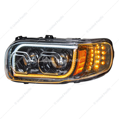 HIGH POWER LED "BLACKOUT" HEADLIGHT WITH 16 LED TURN & 57 LED BAR FOR 2008-2023 PETERBILT 389- DRIVER