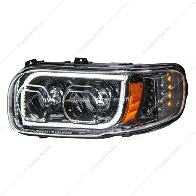 HIGH POWER LED "BLACKOUT" HEADLIGHT WITH 16 LED TURN & 57 LED BAR FOR 2008-2023 PETERBILT 389- DRIVER