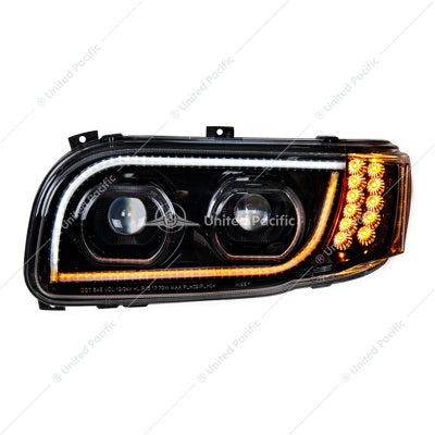 HIGH POWER LED "BLACKOUT" HEADLIGHT WITH 16 LED TURN & 57 LED BAR FOR 2008-2023 PETERBILT 389- DRIVER