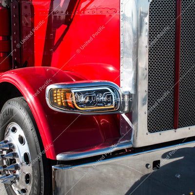 HIGH POWER LED "BLACKOUT" HEADLIGHT WITH 16 LED TURN & 57 LED BAR FOR 2008-2023 PETERBILT 389- DRIVER