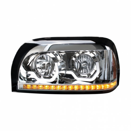 Chrome Projection Headlight With LED Turn Signal & Light Bar For Freightliner Century - Driver