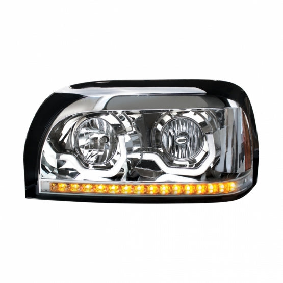 Chrome Projection Headlight With LED Turn Signal & Light Bar For Freightliner Century - Driver