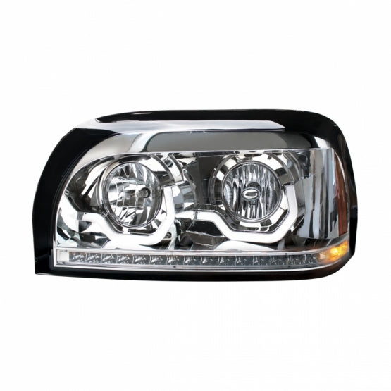 Chrome Projection Headlight With LED Turn Signal & Light Bar For Freightliner Century - Driver