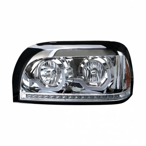 Chrome Projection Headlight With LED Turn Signal & Light Bar For Freightliner Century - Driver