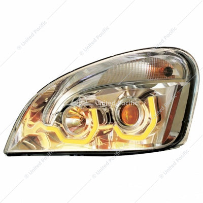 Freightliner Cascadia Chrome Projector Headlight with Dual Function Amber LED Position Lights for 08-17 Driver