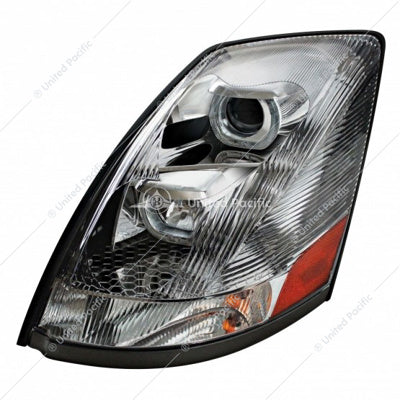 CHROME PROJECTION HEADLIGHT WITH WHITE LED LIGHT BAR FOR 2003-2017 VOLVO VN/VNL - DRIVER