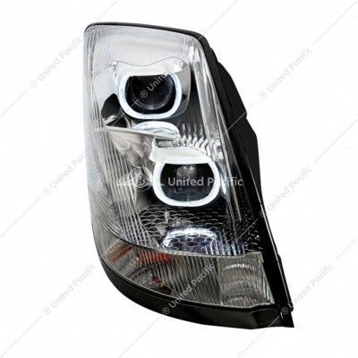 CHROME PROJECTION HEADLIGHT WITH WHITE LED LIGHT BAR FOR 2003-2017 VOLVO VN/VNL - PASSENGER