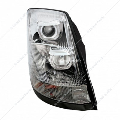 CHROME PROJECTION HEADLIGHT WITH WHITE LED LIGHT BAR FOR 2003-2017 VOLVO VN/VNL - PASSENGER