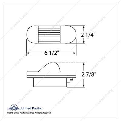 Size Illustration of the United Pacific 6" Oval Mid Trailer Turn Signal Light - Amber Lens Part # 31321