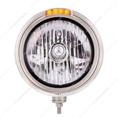 Stainless Steel Classic Headlight Crystal H4 Bulb & LED Turn Signal - Clear Lens