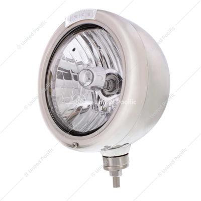 Stainless Steel Classic Headlight Crystal H4 Bulb & LED Turn Signal - Clear Lens