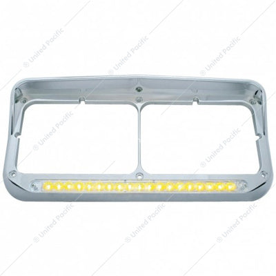 CHROME RECTANGULAR DUAL HEADLIGHT BEZEL WITH VISOR & 19 LED LIGHT BAR - AMBER LED/CLEAR LENS * S.O *