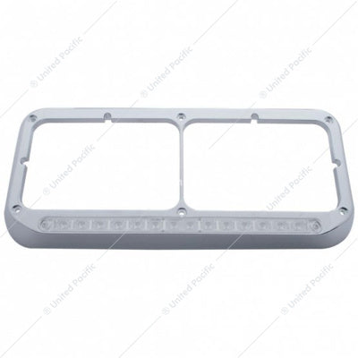 14 LED CHROME RECTANGULAR DUAL HEADLIGHT BEZEL - AMBER LED/CLEAR LENS