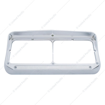14 LED Chrome Rectangular Dual Headlight Bezel With Visor - Green LED/Clear Lens