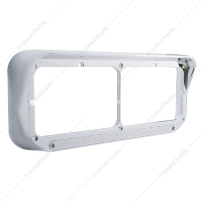 14 LED Chrome Rectangular Dual Headlight Bezel With Visor - Green LED/Clear Lens