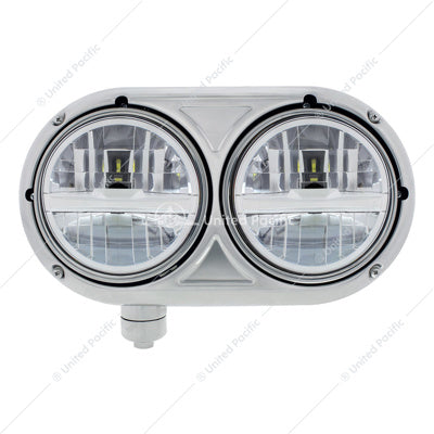PETERBILT 359-HEADLIGHT ASSEMBLY WITH 304 SS HOUSING & LED HEADLIGHTS WITH CHROME INNER BAR